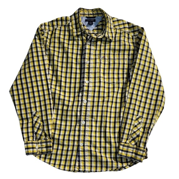 Tommy Hilfiger Plaid Button Down Shirt Long Sleeve Checkered Yellow Black M - Picture 1 of 8